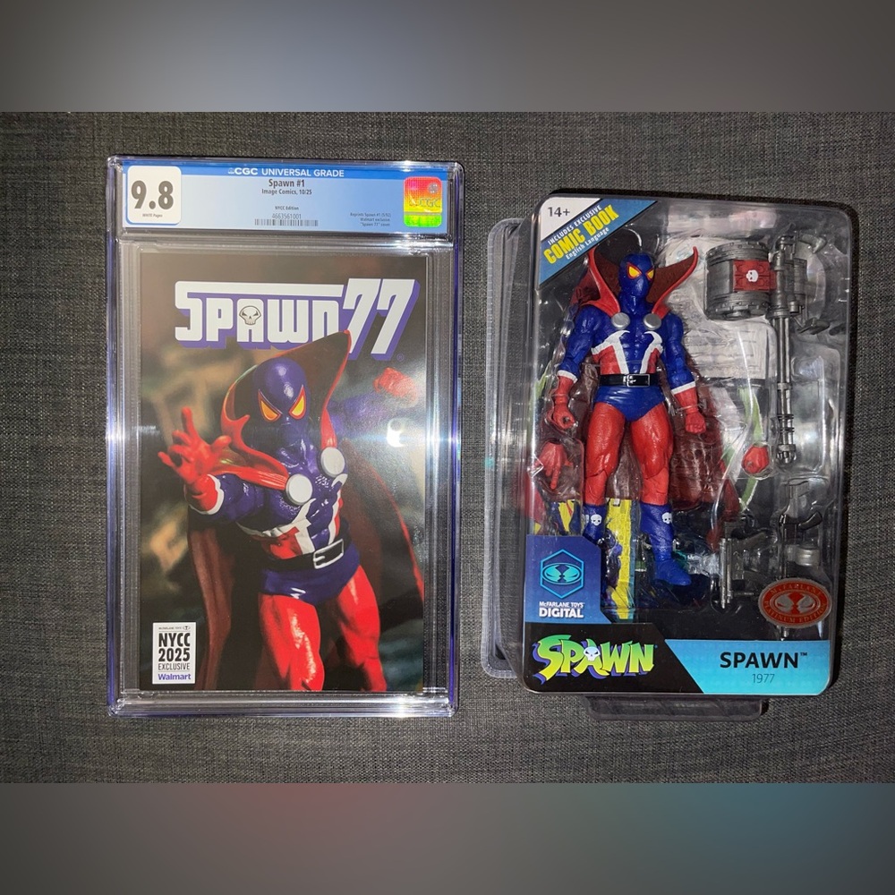 SOLD!! SPAWN #1 CGC 9.8 NYCC 2025 Walmart Exclusive Red/Blue 77 COMIC & FIGURE